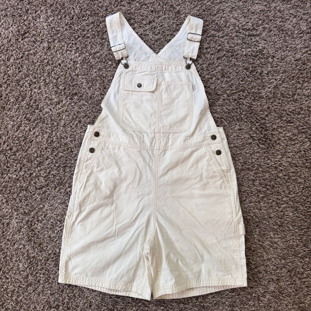 Duluth Trading Women’s Small Bib Overall Shorts Cotton Shortalls Cream Ivory